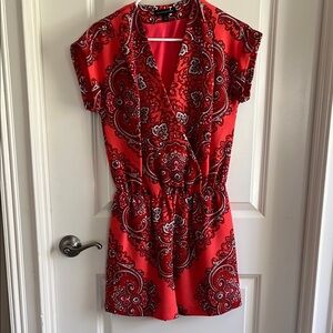 Red Paisley Print Romper